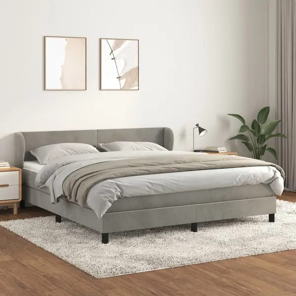 Gossi pat box spring cu saltea, gri deschis, 160x200 cm, catifea