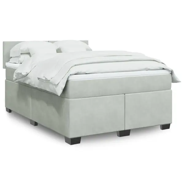 Gossi pat box spring cu saltea, gri deschis, 160x200 cm, catifea