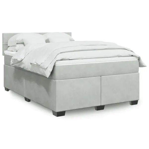 Gossi pat box spring cu saltea, gri deschis, 160x200 cm, catifea