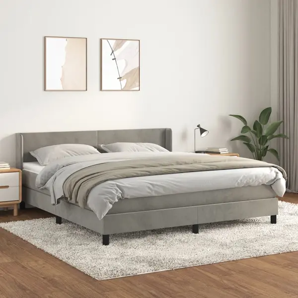 Gossi pat box spring cu saltea, gri deschis, 160x200 cm, catifea