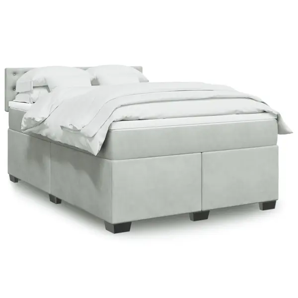 Gossi pat box spring cu saltea, gri deschis, 160x200 cm, catifea
