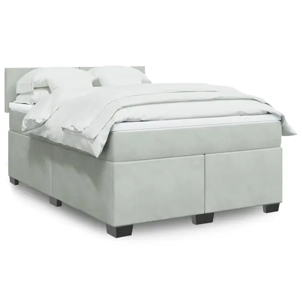 Gossi pat box spring cu saltea, gri deschis, 160x200 cm, catifea