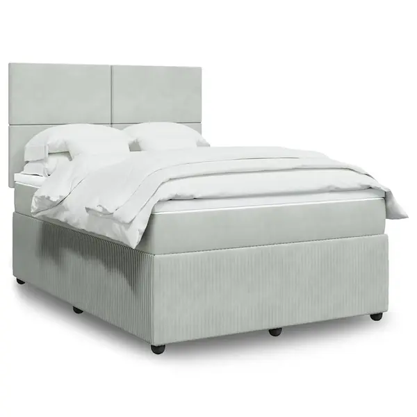 Gossi pat box spring cu saltea, gri deschis, 160x200 cm, catifea