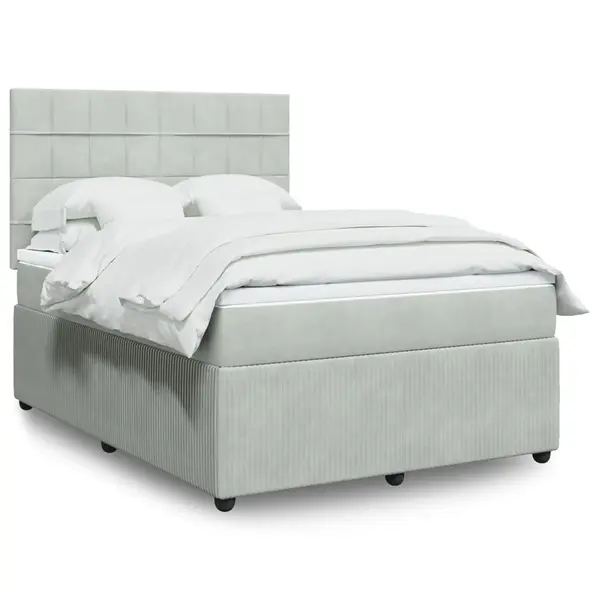 Gossi pat box spring cu saltea, gri deschis, 160x200 cm, catifea