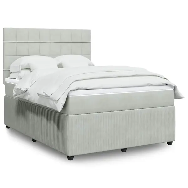Gossi pat box spring cu saltea, gri deschis, 160x200 cm, catifea