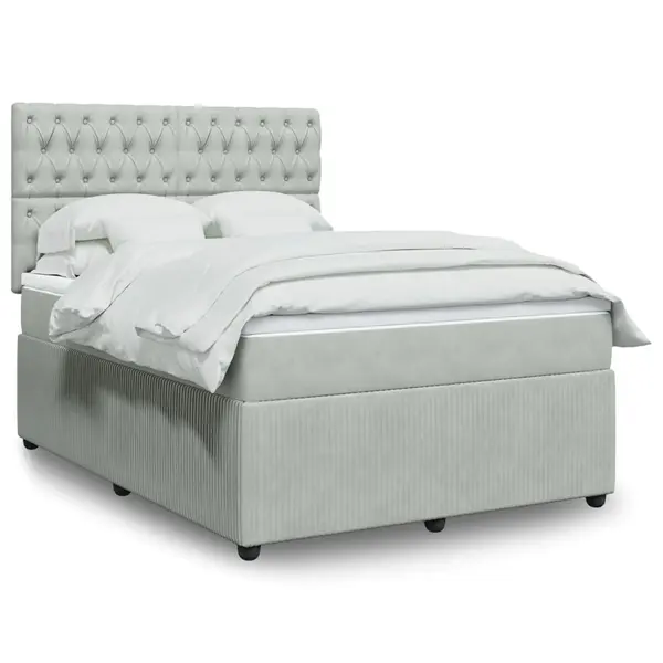 Gossi pat box spring cu saltea, gri deschis, 160x200 cm, catifea