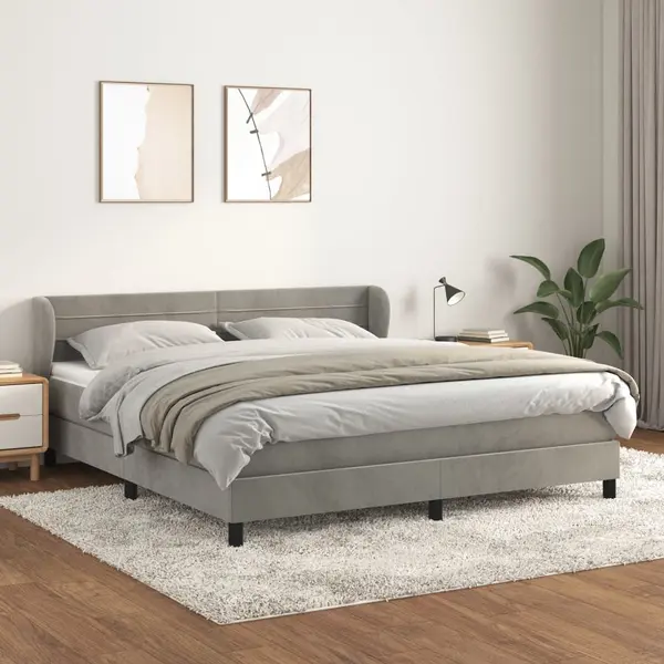 Gossi pat box spring cu saltea, gri deschis, 180x200 cm, catifea