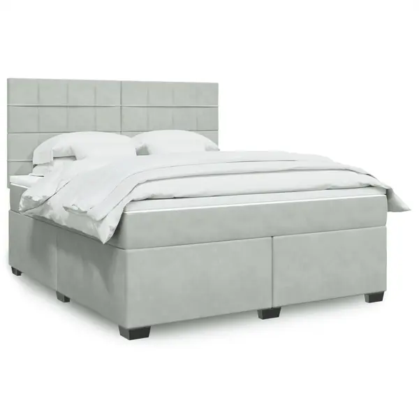 Gossi pat box spring cu saltea, gri deschis, 180x200 cm, catifea