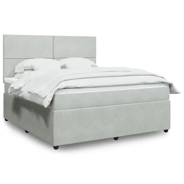 Gossi pat box spring cu saltea, gri deschis, 180x200 cm, catifea