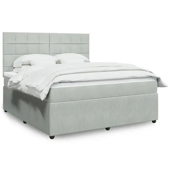 Gossi pat box spring cu saltea, gri deschis, 180x200 cm, catifea