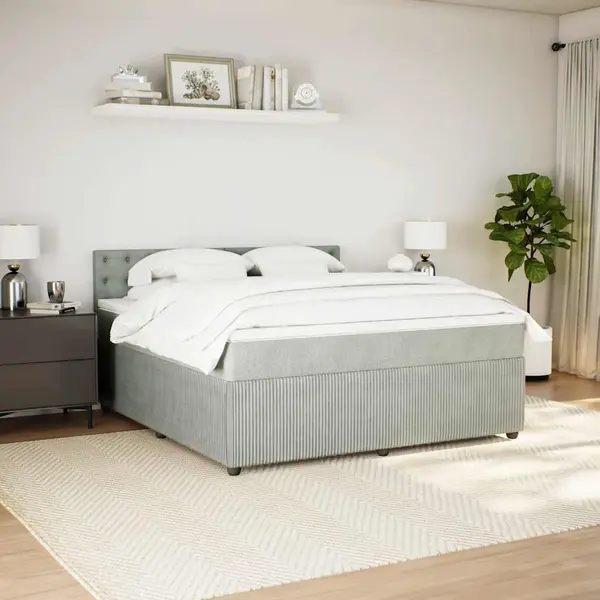 Gossi pat box spring cu saltea, gri deschis, 180x200 cm, catifea