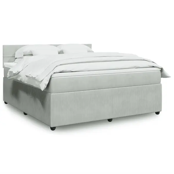Gossi pat box spring cu saltea, gri deschis, 180x200 cm, catifea