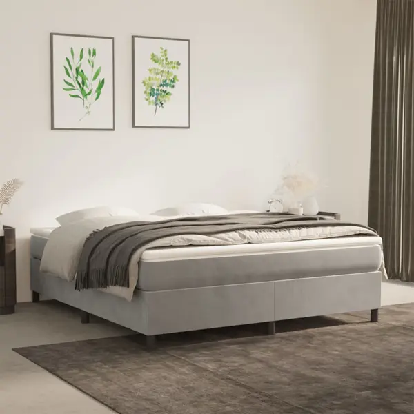 Gossi pat box spring cu saltea, gri deschis, 180x200 cm, catifea