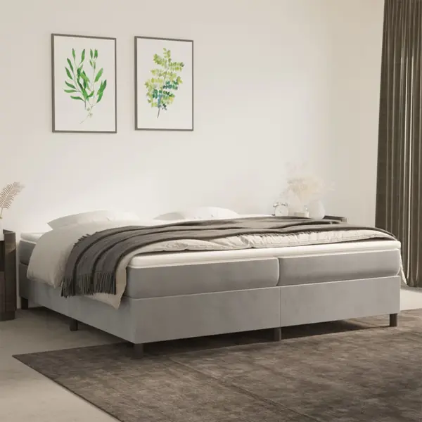 Gossi pat box spring cu saltea, gri deschis, 200x200 cm, catifea
