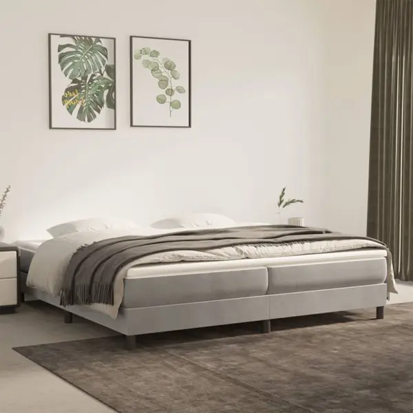 Gossi pat box spring cu saltea, gri deschis, 200x200 cm, catifea