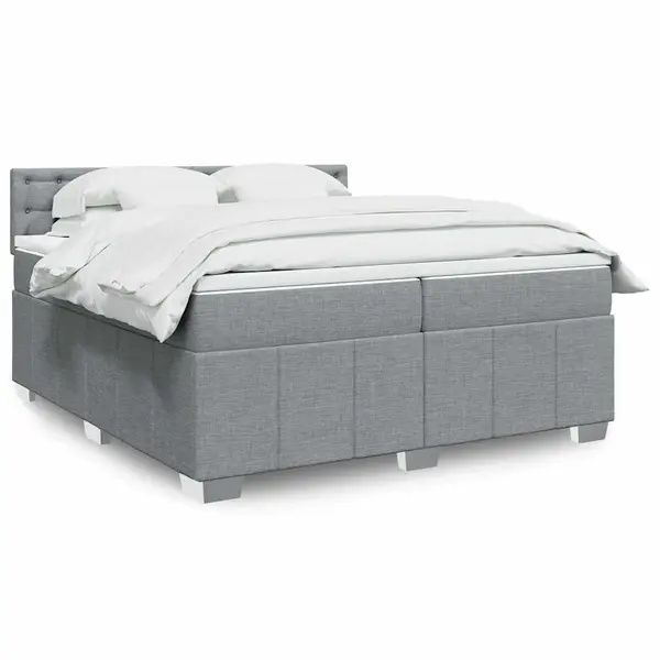 Gossi pat box spring cu saltea, gri deschis, 200x200 cm, textil