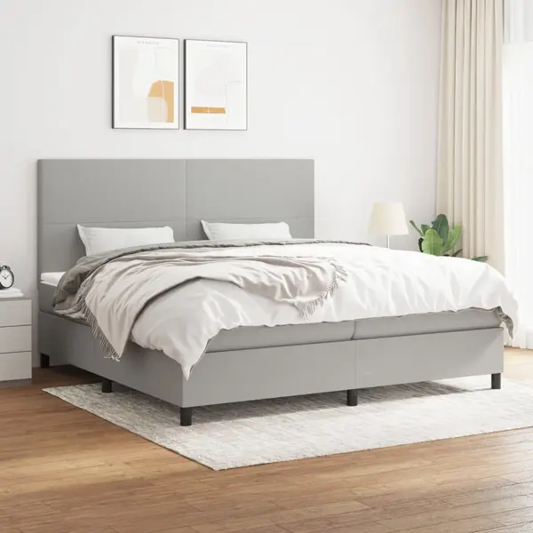 Gossi pat box spring cu saltea, gri deschis, 200x200 cm, textil