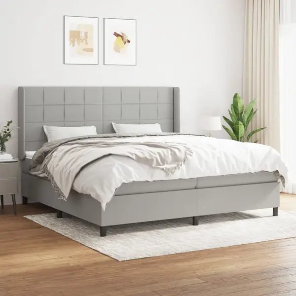 Gossi pat box spring cu saltea, gri deschis, 200x200 cm, textil