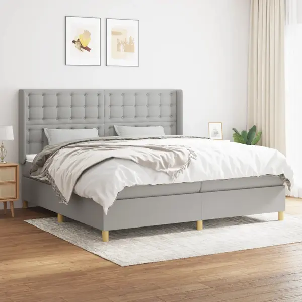 Gossi pat box spring cu saltea, gri deschis, 200x200 cm, textil