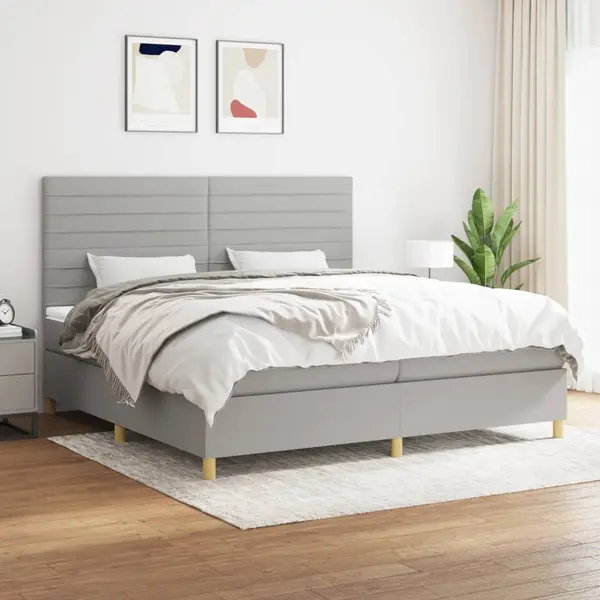 Gossi pat box spring cu saltea, gri deschis, 200x200 cm, textil