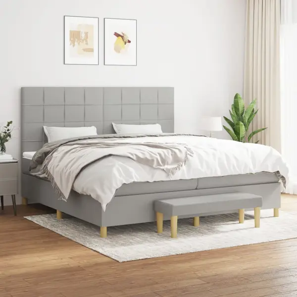 Gossi pat box spring cu saltea, gri deschis, 200x200 cm, textil