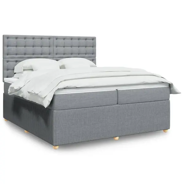 Gossi pat box spring cu saltea, gri deschis, 200x200 cm, textil