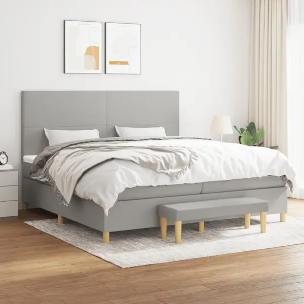Gossi pat box spring cu saltea, gri deschis, 200x200 cm, textil