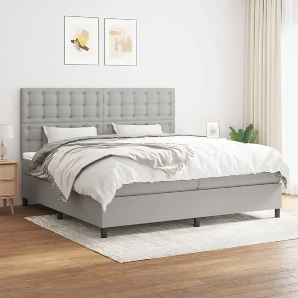 Gossi pat box spring cu saltea, gri deschis, 200x200 cm, textil