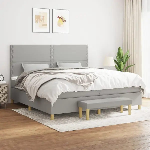 Gossi pat box spring cu saltea, gri deschis, 200x200 cm, textil