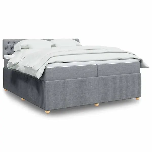 Gossi pat box spring cu saltea, gri deschis, 200x200 cm, textil