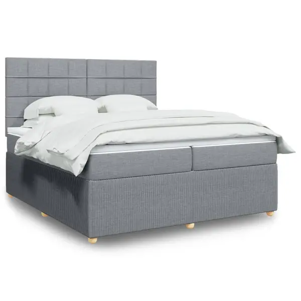Gossi pat box spring cu saltea, gri deschis, 200x200 cm, textil