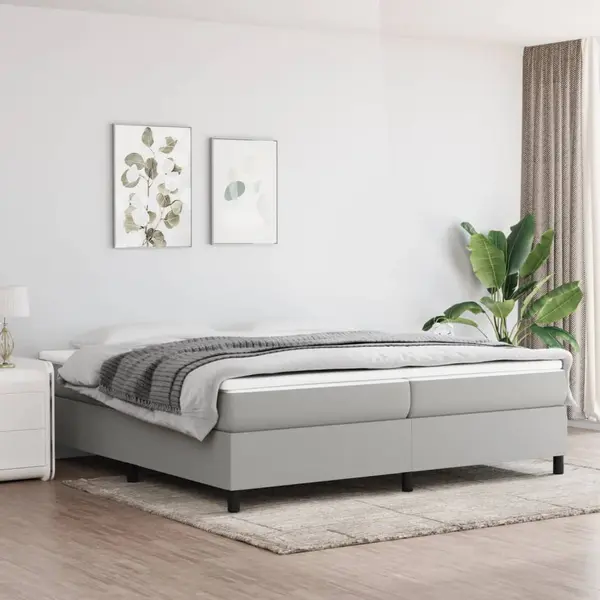 Gossi pat box spring cu saltea, gri deschis, 200x200 cm, textil