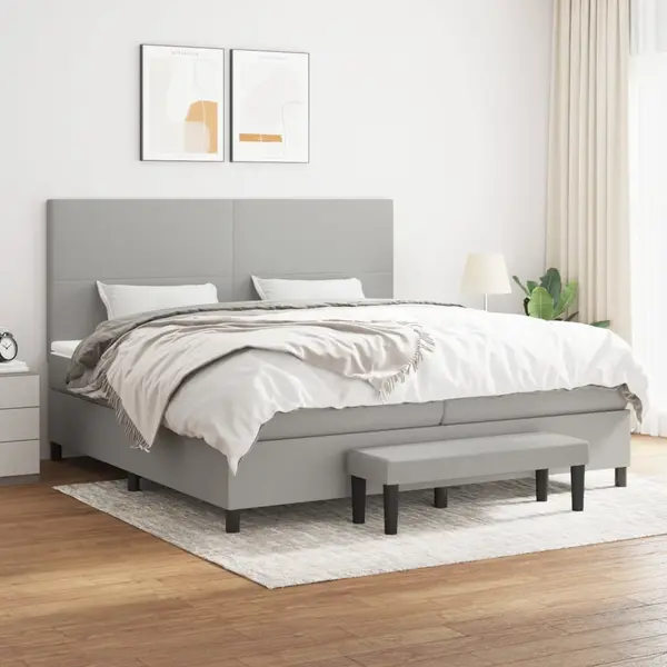 Gossi pat box spring cu saltea, gri deschis, 200x200 cm, textil