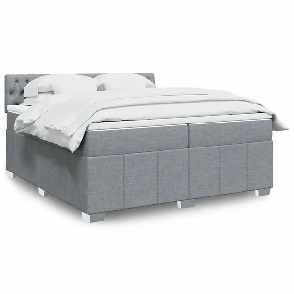 Gossi pat box spring cu saltea, gri deschis, 200x200 cm, textil