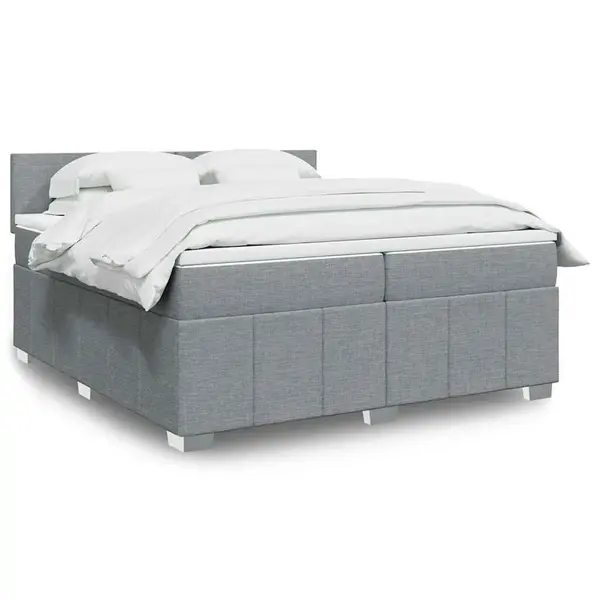 Gossi pat box spring cu saltea, gri deschis, 200x200 cm, textil