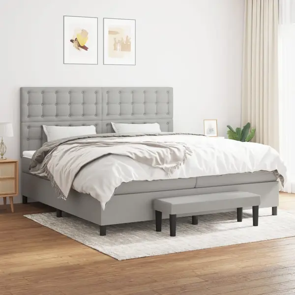 Gossi pat box spring cu saltea, gri deschis, 200x200 cm, textil