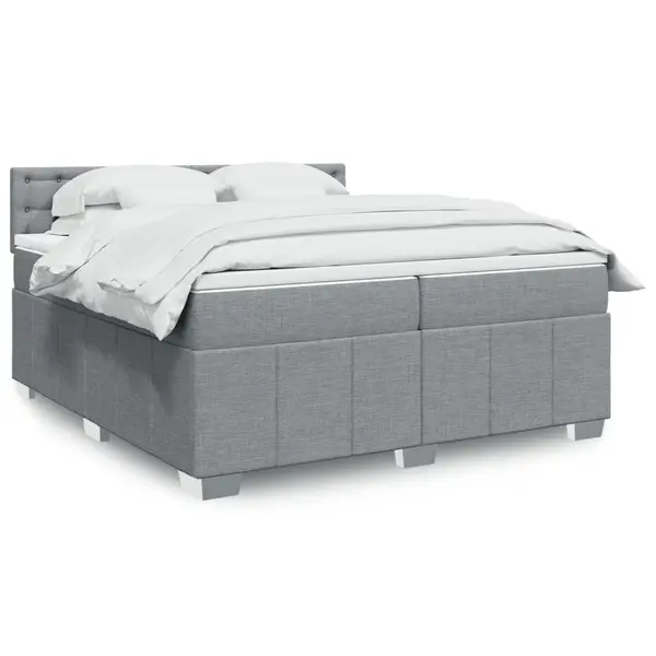 Gossi pat box spring cu saltea, gri deschis, 200x200 cm, textil