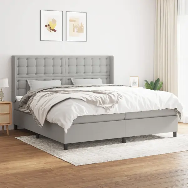 Gossi pat box spring cu saltea, gri deschis, 200x200 cm, textil