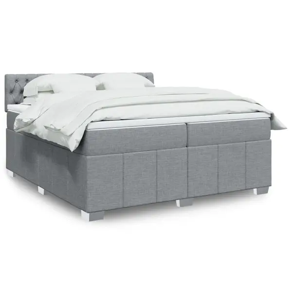 Gossi pat box spring cu saltea, gri deschis, 200x200 cm, textil