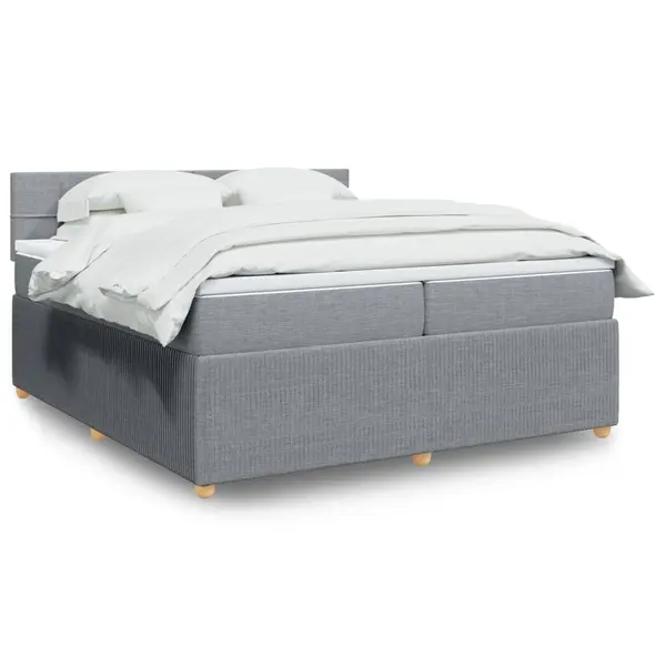 Gossi pat box spring cu saltea, gri deschis, 200x200 cm, textil