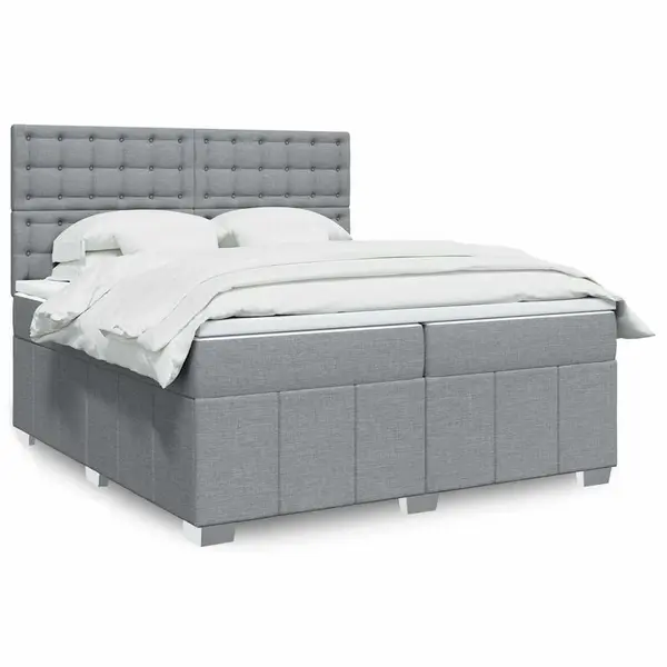 Gossi pat box spring cu saltea, gri deschis, 200x200 cm, textil