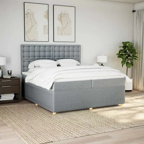 Gossi pat box spring cu saltea, gri deschis, 200x200 cm, textil