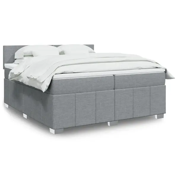 Gossi pat box spring cu saltea, gri deschis, 200x200 cm, textil