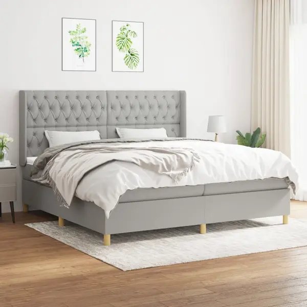 Gossi pat box spring cu saltea, gri deschis, 200x200 cm, textil