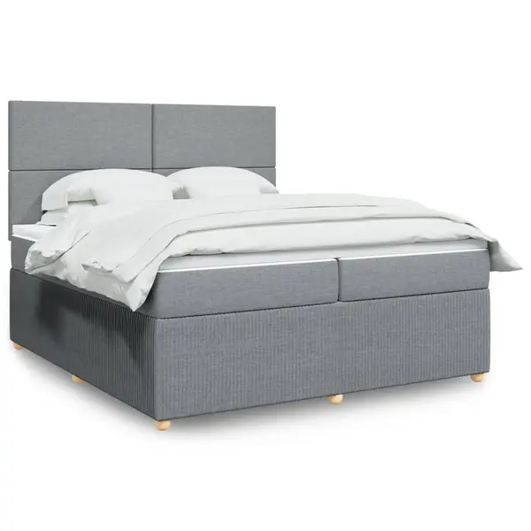 Gossi pat box spring cu saltea, gri deschis, 200x200 cm, textil