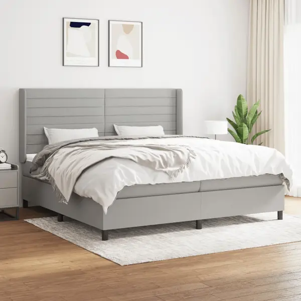 Gossi pat box spring cu saltea, gri deschis, 200x200 cm, textil