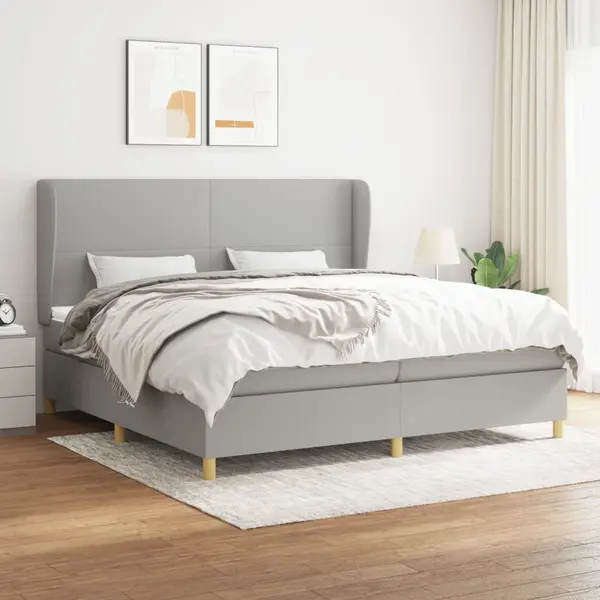 Gossi pat box spring cu saltea, gri deschis, 200x200 cm, textil
