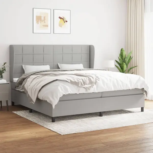 Gossi pat box spring cu saltea, gri deschis, 200x200 cm, textil