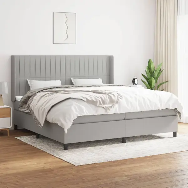 Gossi pat box spring cu saltea, gri deschis, 200x200 cm, textil