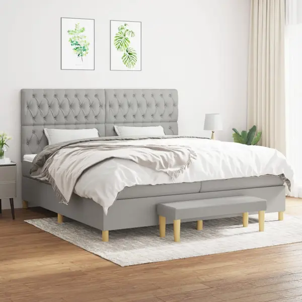 Gossi pat box spring cu saltea, gri deschis, 200x200 cm, textil